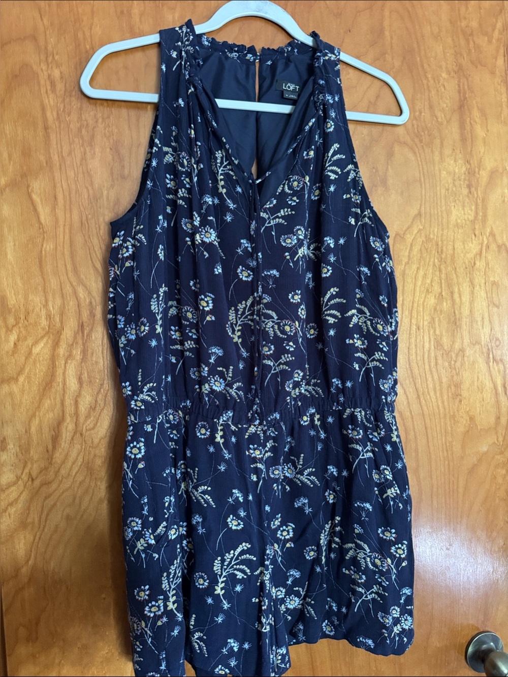 LOFT Navy Floral Sleeveless Romper with Delicate Daisies